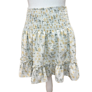 She & Sky Floral Mini skirt, Lined w/ Ruffles, Sage & Pale colors, lined , Med